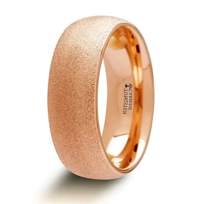 The Ember Domed Tungsten Ring Rose Gold Plating Sandblasted Crystalline Finish 8mm