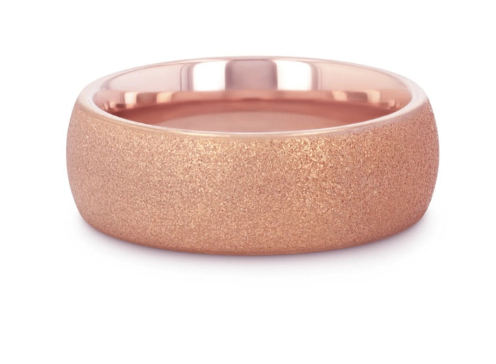 The Ember Domed Tungsten Ring Rose Gold Plating Sandblasted Crystalline Finish 8mm