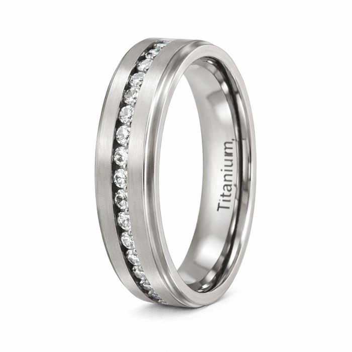 The Encircle Mens Eternity Titanium Wedding Ring with Channel-Set CZs | 7mm
