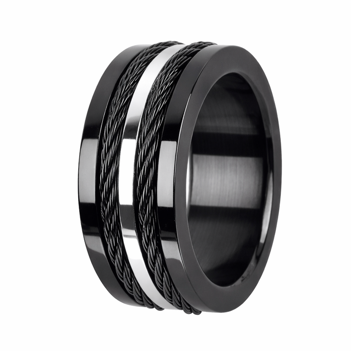 The Engineer Black Stainless Steel Solid Carbon Cable Inlay Ring-9.52mm