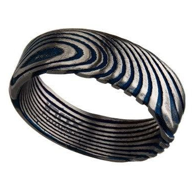 Damascus 7mm Matte Blue Water Print Plated Ring