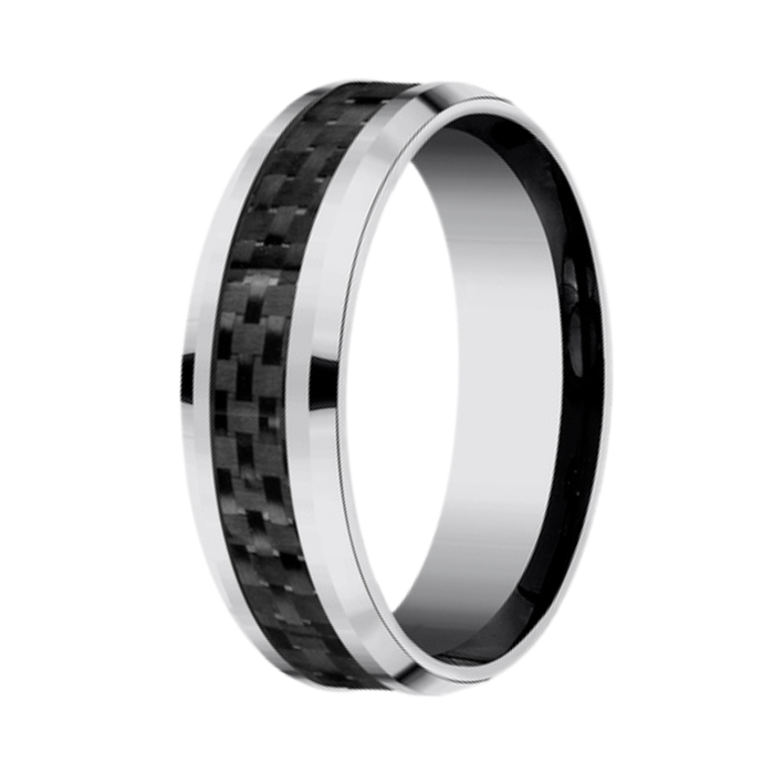 The Hamilton Men's Tungsten Ring Black Carbon Fiber Center Polished Edges 7mm