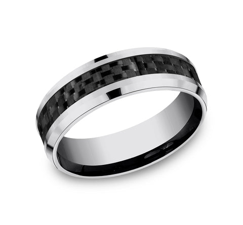 The Hamilton Men's Tungsten Ring Black Carbon Fiber Center Polished Edges 7mm