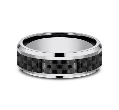 The Hamilton Men's Tungsten Ring Black Carbon Fiber Center Polished Edges 7mm