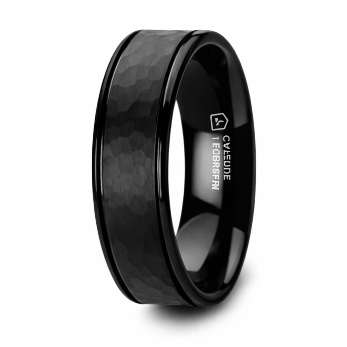 The Hammer Black Tungsten Carbide Ring Dual Offset Grooves Polished Edges 8mm or 6mm