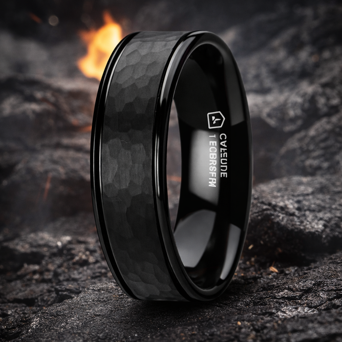 The Hammer Black Tungsten Carbide Ring Dual Offset Grooves Polished Edges 8mm or 6mm