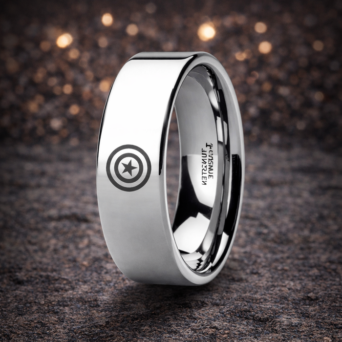 The Hero Polished Tungsten Engraved Super Hero Rings 8mm
