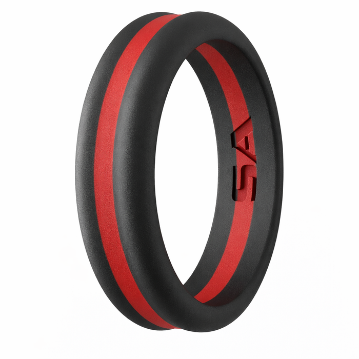 The Inferno Silicone Men's Ring in Black and Red Center with Rounded Edges