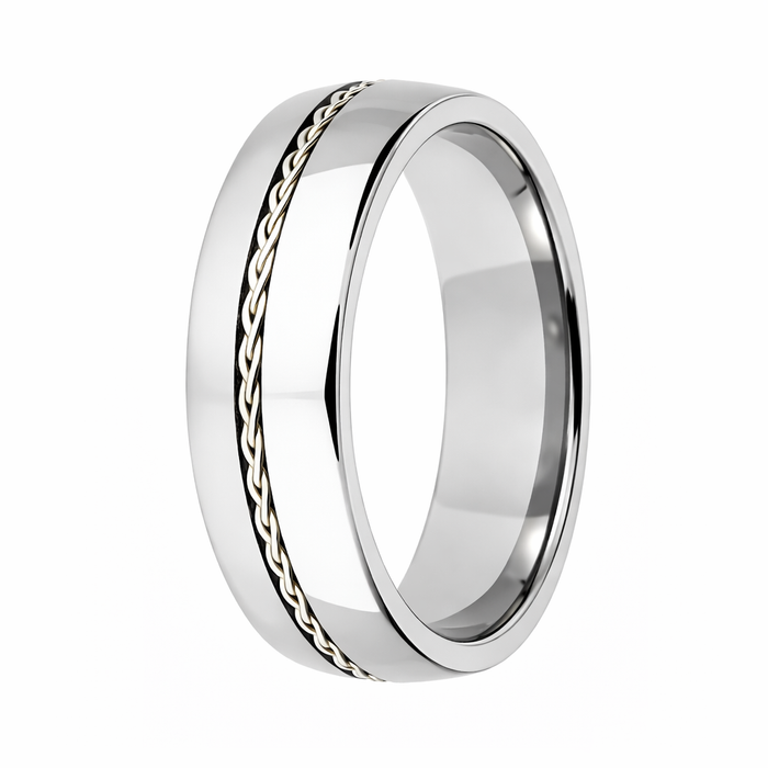 The Interlace Tungsten Ring with a Braided Sterling Silver Band Center-8mm