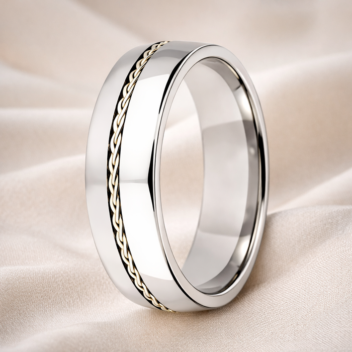 The Interlace Tungsten Ring with a Braided Sterling Silver Band Center-8mm