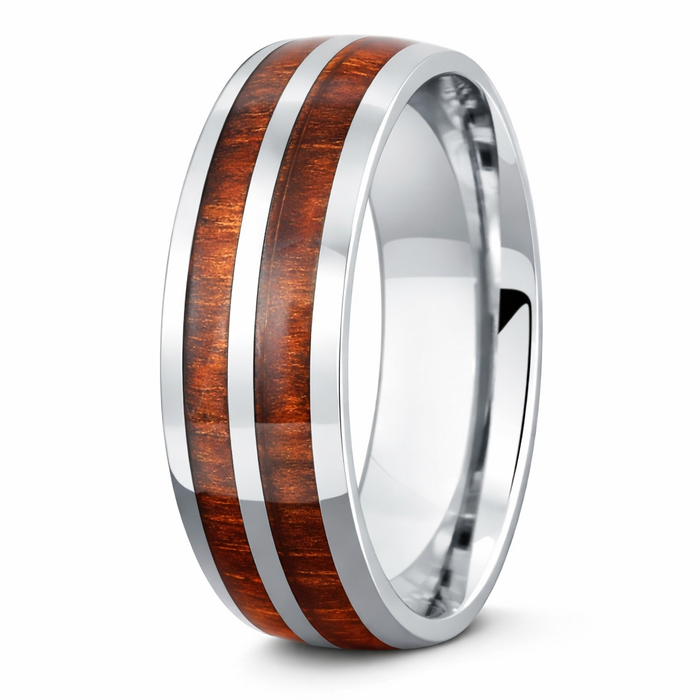 The Islander Men's Tungsten Two Row Koa Wood Ring l 8mm