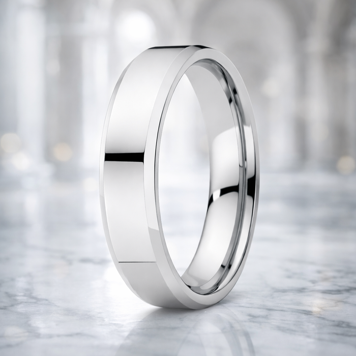 The Lumis Tungsten Carbide Wedding Ring Beveled Edges and Polished Finish-7mm
