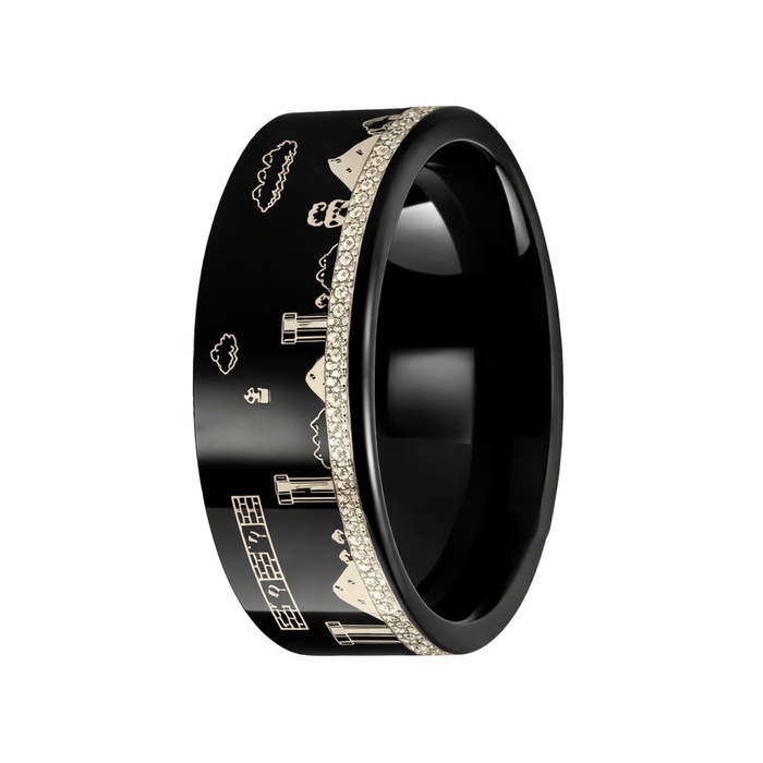 The Mario Engraved Super Mario Bros Pixel Level Game Black Tungsten Ring 8mm