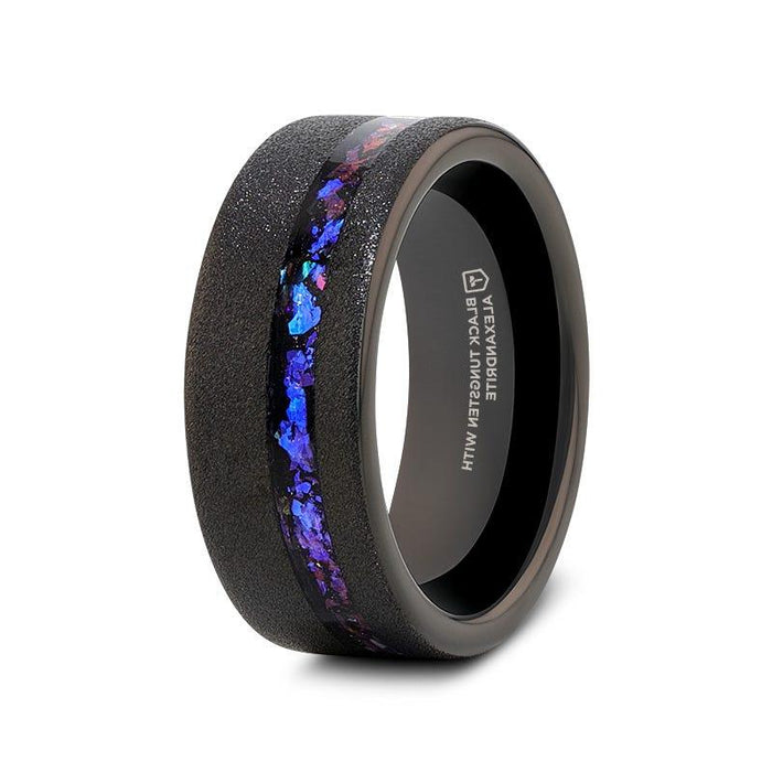 The Mirage Sandblasted Black Tungsten Alexandrite Dark Blue Purple Crushed Goldstone 8mm
