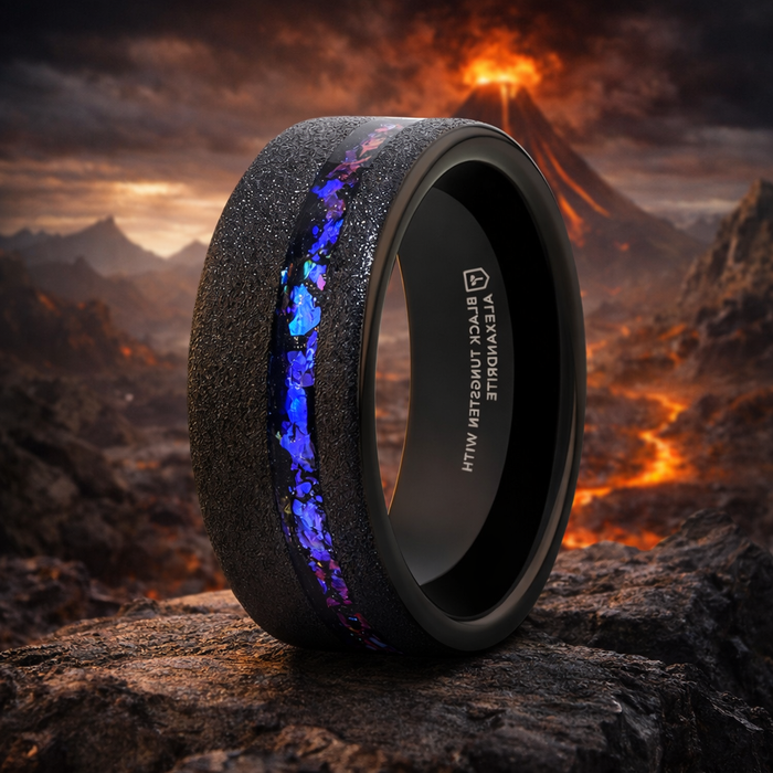 The Mirage Sandblasted Black Tungsten Alexandrite Dark Blue Purple Crushed Goldstone 8mm