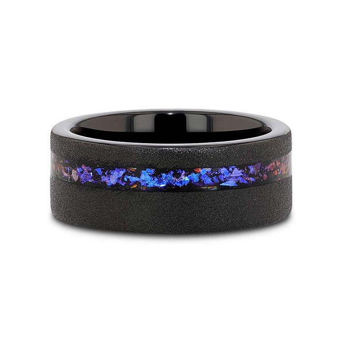 The Mirage Sandblasted Black Tungsten Alexandrite Dark Blue Purple Crushed Goldstone 8mm