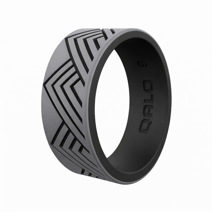 The Mountain Strata 9mm Qalo Black and Gray Mountain Scape Premium Silicone Band