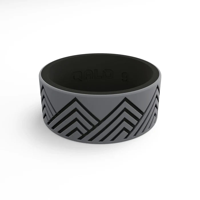 The Mountain Strata 9mm Qalo Black and Gray Mountain Scape Premium Silicone Band