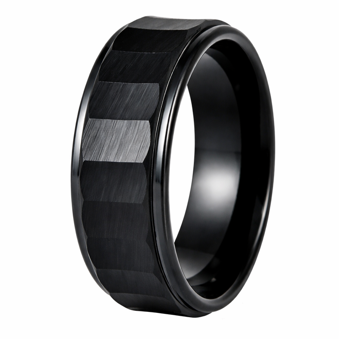 The Northern Edge Black IP Plated Black IP Carved Chiseled Tungsten Ring – 8mm