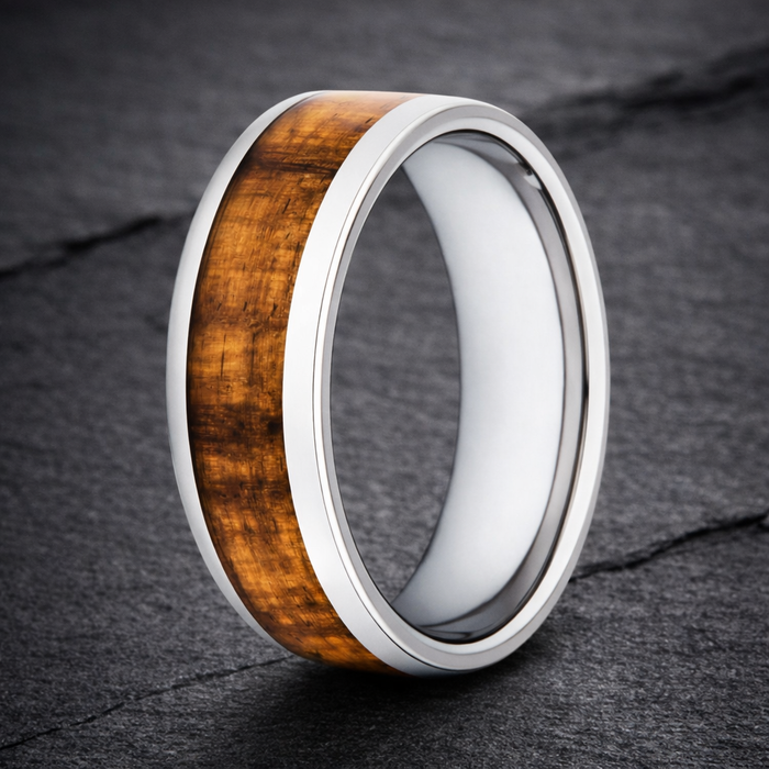 The Oahu Titanium Koa Wood Matching Rings 5mm or 8mm