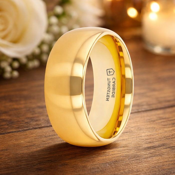 The ORO Traditional Domed Gold-Plated Tungsten Carbide Wedding Ring 8mm or 4mm