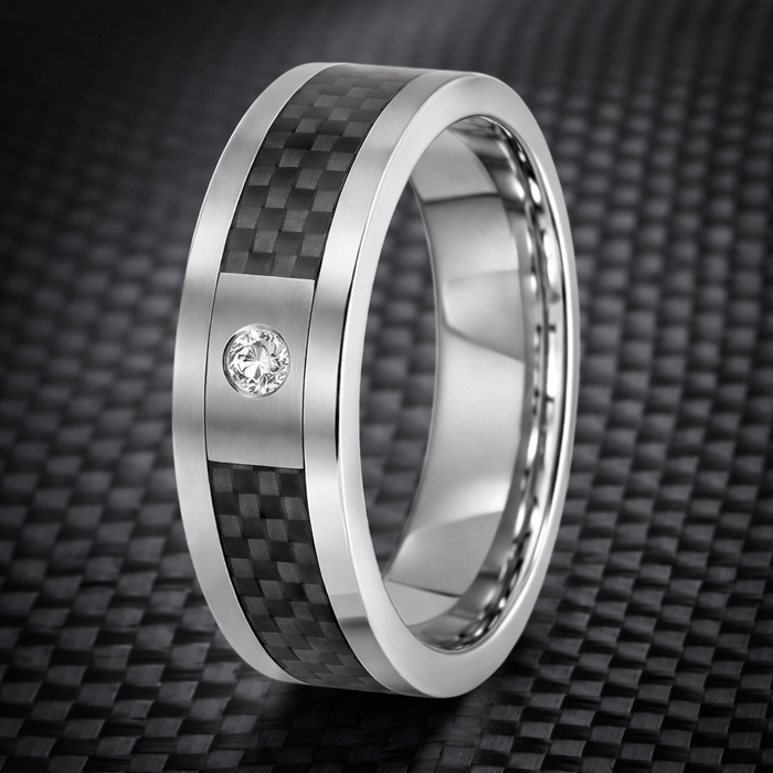 The Reactor Titanium Ring With Carbon Fiber and CZ - 8mm