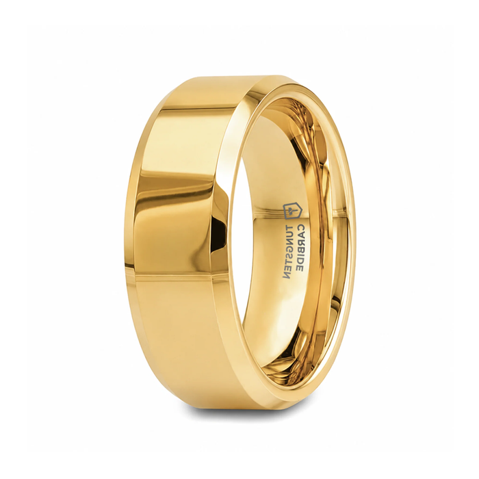 The Rhodes Gold-Plated Beveled Tungsten Carbide Men's Ring 6mm or 8mm