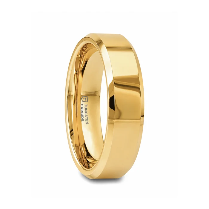The Rhodes Gold-Plated Polished Beveled Tungsten Carbide Men's Ring 6mm or 8mm