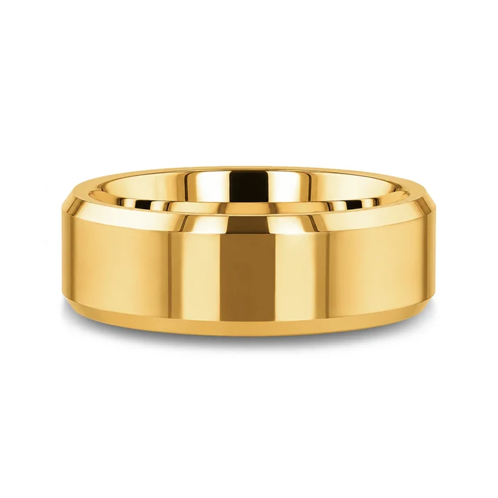 The Rhodes Gold-Plated Polished Beveled Tungsten Carbide Men's Ring 6mm or 8mm