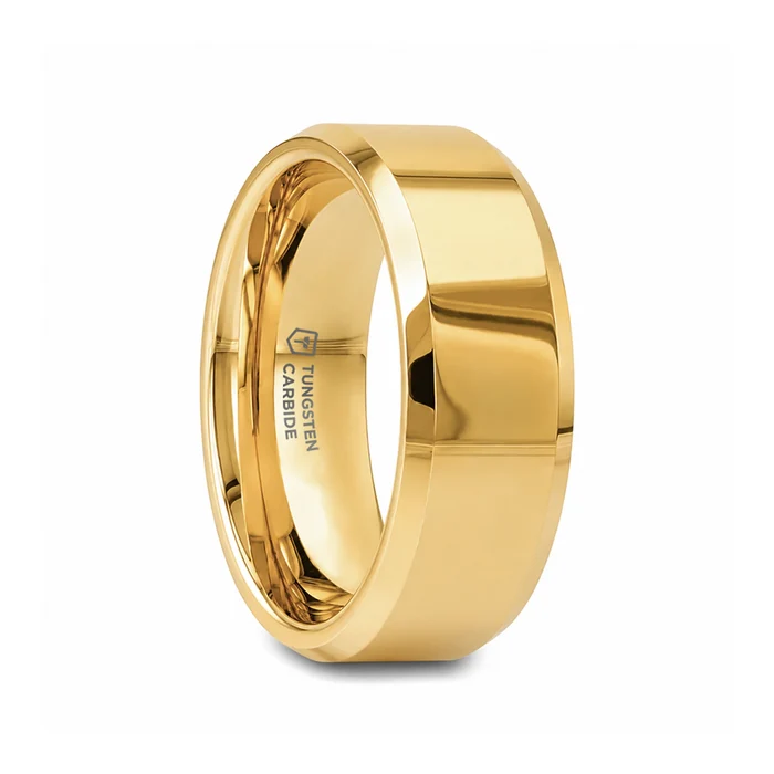 The Rhodes Gold-Plated Polished Beveled Tungsten Carbide Men's Ring 6mm or 8mm