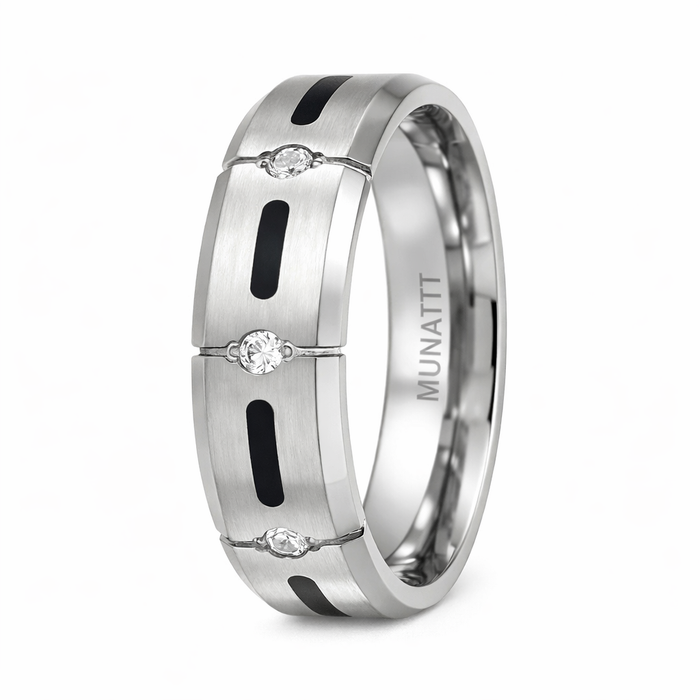 The Rivet Men's Titanium Wedding Ring with Black Resin and 4 CZs | 7mm