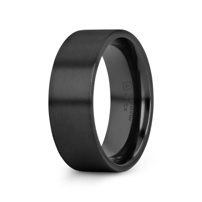 The San Bernardino Brushed Finish Flat Black Titanium Men’s Wedding Band 8mm