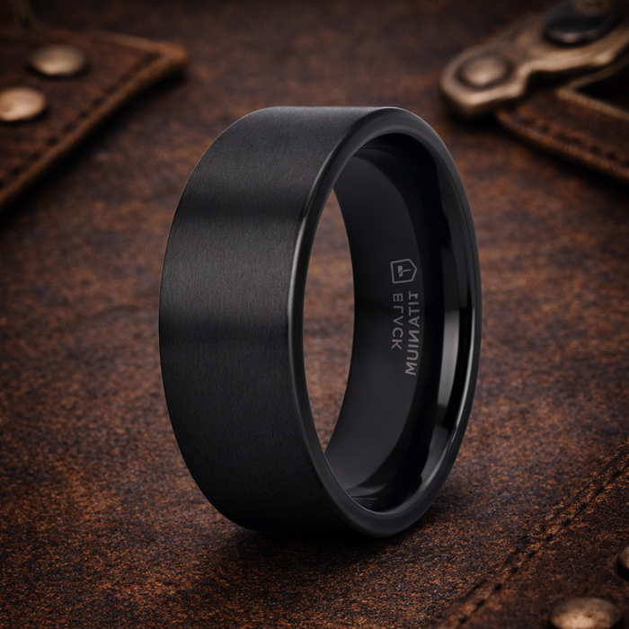 The San Bernardino Brushed Finish Flat Black Titanium Men’s Wedding Band 8mm
