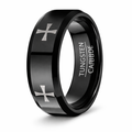 The Sanctum Men's Black Tungsten Ring with Lasered Cross Design | 8mm