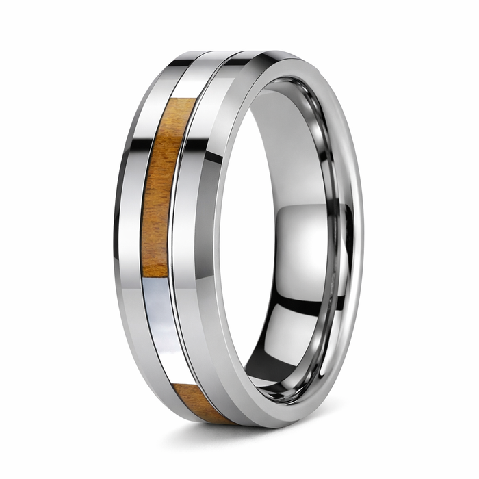 The Seabright Beveled Edge Tungsten Ring with Shell Inlay -6mm