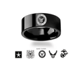 Military Symbol Logo Engraving Flat Polished Black Tungsten Ring -Choose Branch