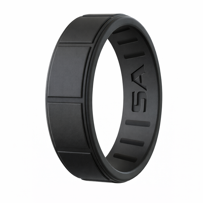 The Slate Beveled Profile Block Design Center Silicone Men's Ring in Black 8mm