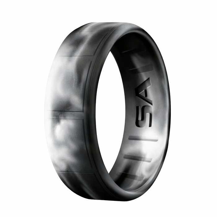 The Smoke Beveled Black and Gray Camo Design Silicone Men's Ring 8mm