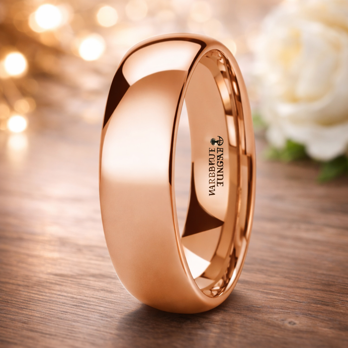The SOL Traditional Domed Rose Gold Plated Tungsten Carbide Wedding Ring 8mm or 4mm