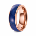 The Solaris 8mm Blue Cured Wood Rose Gold Tungsten Carbide Men's Ring