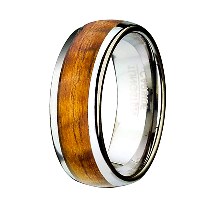 The Solwood Tungsten Ring for Men with Koa Wood Inlay and Domed Profile-8mm