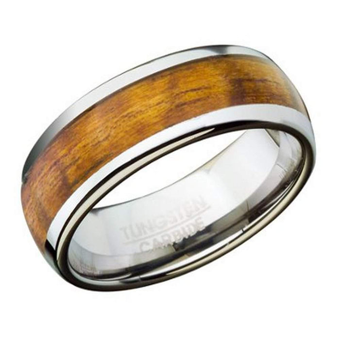 Tungsten Ring for Men with Koa Wood Inlay and Domed Profile-8mm