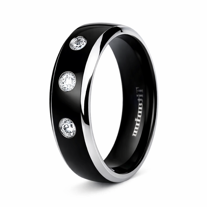 The Starlight Men's Titanium Wedding Band with 3 CZs and Black IP Center | 8mm