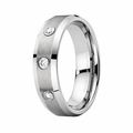 The Stellar Tungsten Wedding Band with Three CZ's and Beveled Edges-7mm