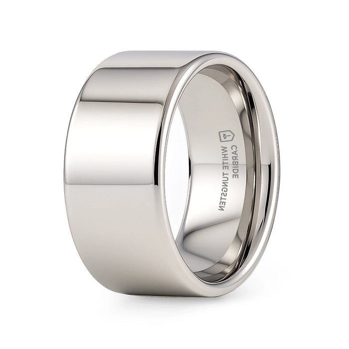 The Stockton Flat Style Polished White Tungsten Ring 12mm