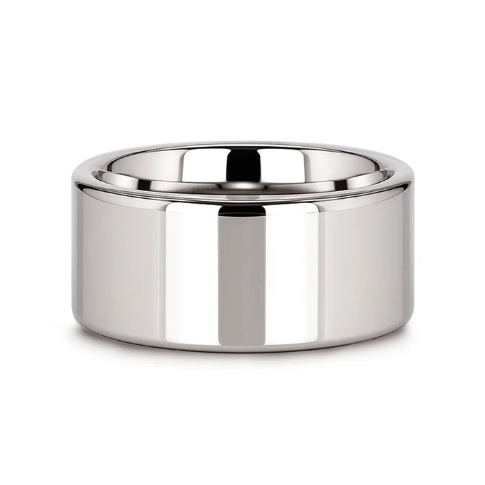 The Stockton Flat Style Polished White Tungsten Ring 8mm or 12mm