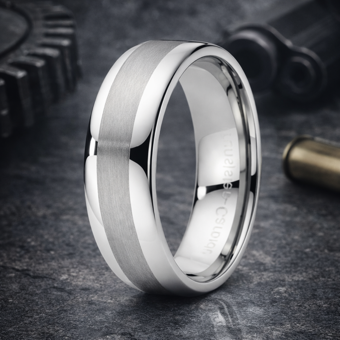 The Striker Dual Finish Domed Tungsten Wedding Band -8mm