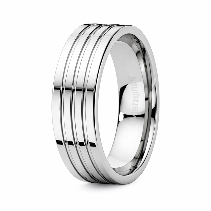 The Trio Tungsten Wedding Band with Three Grooves-8mm