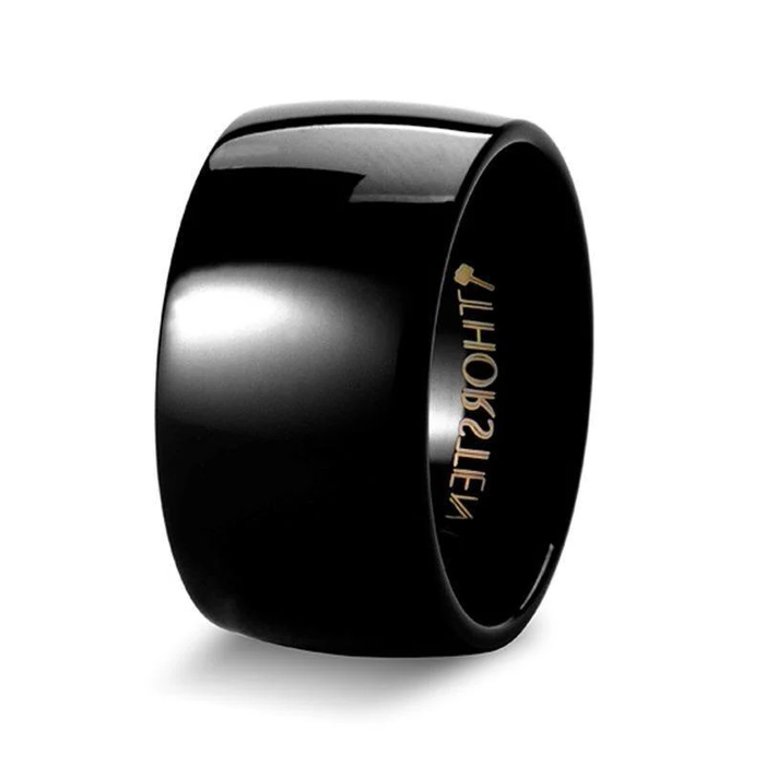 The Twilight Domed Polished Black Tungsten Ring  12mm
