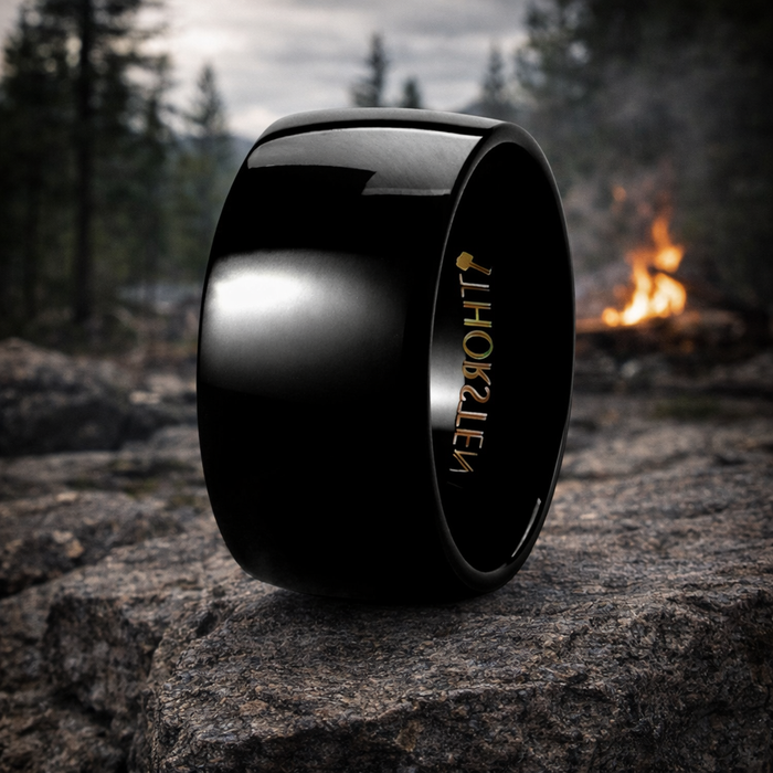 The Twilight Domed Polished Black Tungsten Ring  12mm